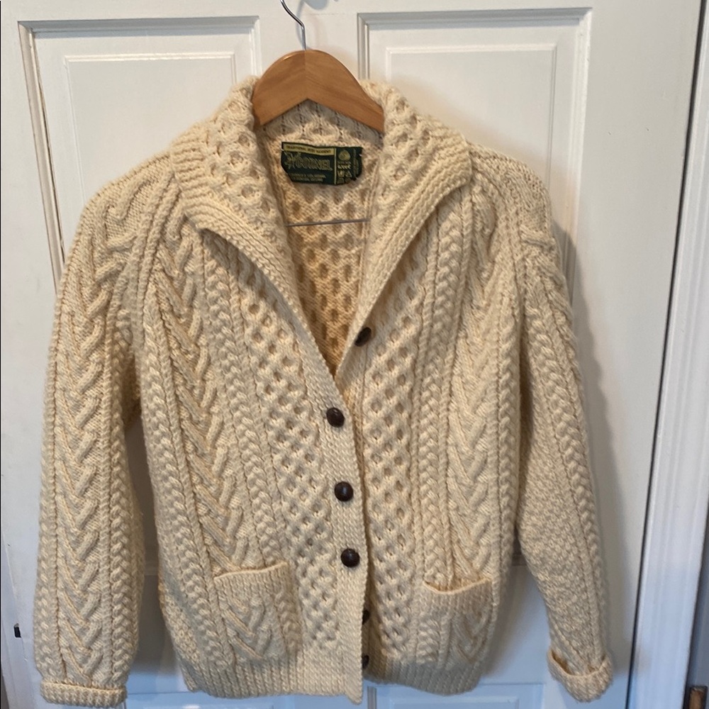 100% Irish Wool Cream Cable Knit Cardigan